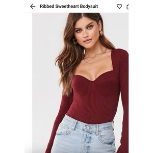 Burgundy ribbed bodysuit